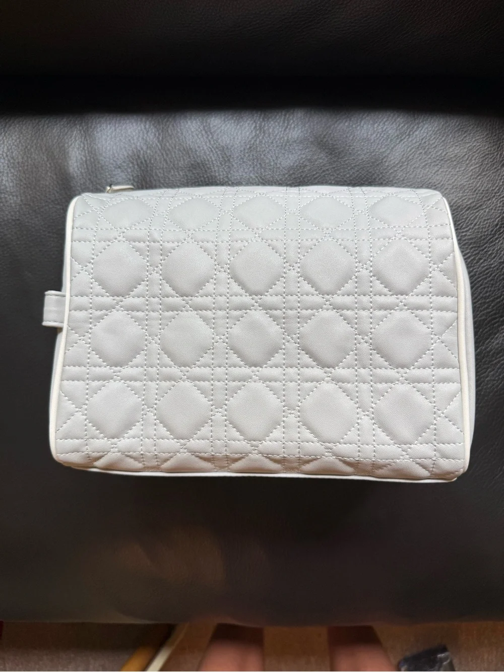 Dior Cream Quilted Cosmetic Pouch with Logo Plaque